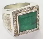 Lg. Sterling Ring w/Lg. Emerald & Diamonds