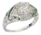 Platinum Ring w/Lg. Diamond & Emeralds