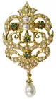 Antq. 16K Gold Pearl & Emerald Brooch