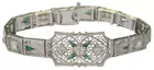 Art Deco 14K White Gold Diamond & Emerald Bracelet