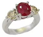 Platinum Ring w/2.21 ct Ruby, 2 Lg Diamonds