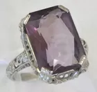 14K Antq. White Gold Filigree Ring w/Amethyst