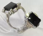 Two Vintage 10K White Gold & Onyx Rings