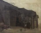 Fine Oil Painting of Barn, marked JA or TA