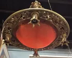 Ornate Bronze Hanging Fixture w/Orange Dome