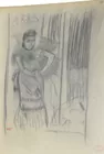 Pencil Drawing of Standing Woman sgd. Degas