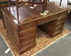 Burled Wood Leather-top Double-Pedestal Desk