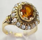 14K Ring w/Orange Citrine & Seed Pearl