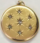9K Antq. Gold Locket w/7 Mine-cut Diamonds