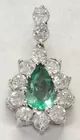 18K White Gold Emerald & Diamond Drop Pendant