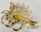 14K Mikimoto Pearl & Sapphire Brooch