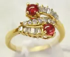 18K Ladies' Ring w/2 Cabachon Rubies & Diamonds