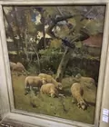 Antq. Oil Painting of Sheep sgd. L. Thompson