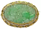 14K Antq. Oval Pin w/Carved Jade & Seed Pearls