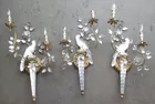 Vintage Crystal Gilt Metal Parrot Style Sconces