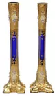 Pair of Moser? Blue & Gold Glass Vases