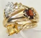 Lot: Three 10K Rings w/Red, Clear, Yellow Stone