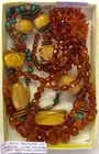 Bone Necklace w/Malachite; Coral, Other Necklaces