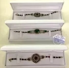 3 Sterling Bracelets w/Red & Green Stones