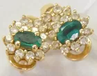 Pr. of Gold Emerald & Diamond Earrings
