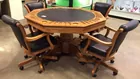 Reversible Top Oak Pedestal Poker Table, 4 Chairs