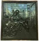 Antq. Cvd. Square Panel, People & Dog