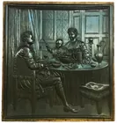 Antq. Cvd. Oak Square Panel, Dining Scene