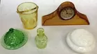 5 pc.: Depression Glass, inc. Rare Clock, etc. 