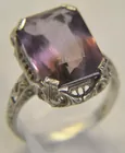 14K Antq. White Gold Ring w/Amethyst