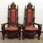 Grand English Baroque Style Carved Throne Chairs