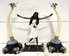 Artist Signed Woman & Gargoyle Bronze Statue