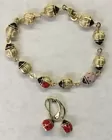 14K Gold Ladybug Bracelet & Earrings