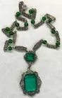Antq. Sterling Green Stone Necklace