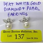 14K White Gold Diamond & Pearl Earrings