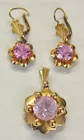 18K Pendant & Earrings w/Pink Topaz or Sapph.
