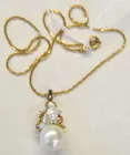 18K Chain w/14K Mabe Pearl & Diamond Pendant 