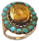 14K Antq. Ring w/Cvd. Citrine Cameo w/Turquoise