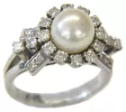 18K White Gold Diamond & Pearl Ring