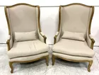 Pair Country French Rococo Style Wing Chairs
