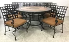 9pc Wrought Iron & Inlaid Marble Mosaic Dining Set