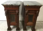 Pair Antique Continental Style Marble Top Cabinets