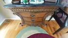 Marble Top 3 Drawer Entry Table Hutch