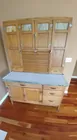 Antique Hoosier Cabinet With Slag Glass