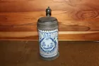 ANTIQUE FAIENCE GERMAN STEIN, SHOWS SOME WEAR ON T
