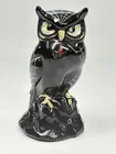 FENTON BLACK GLASS HALLOWEEN PAINTED OWL