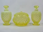 FENTON VASELINE GLASS HOBNAIL VANITY PERFUME SET