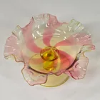 VICTORIAN CRANBERRY & VASELINE SWIRL GLASS COMPOTE