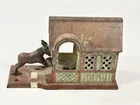 ANTIQUE J.E. STEVENS MULE ENTERING BARN BANK