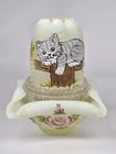 FENTON CAT HAND PAINTED VASELINE GLASS FAIRY LAMP 