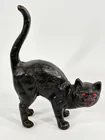 ANTIQUE CAST IRON BLACK CAT W/ TAIL UP DOORSTOP